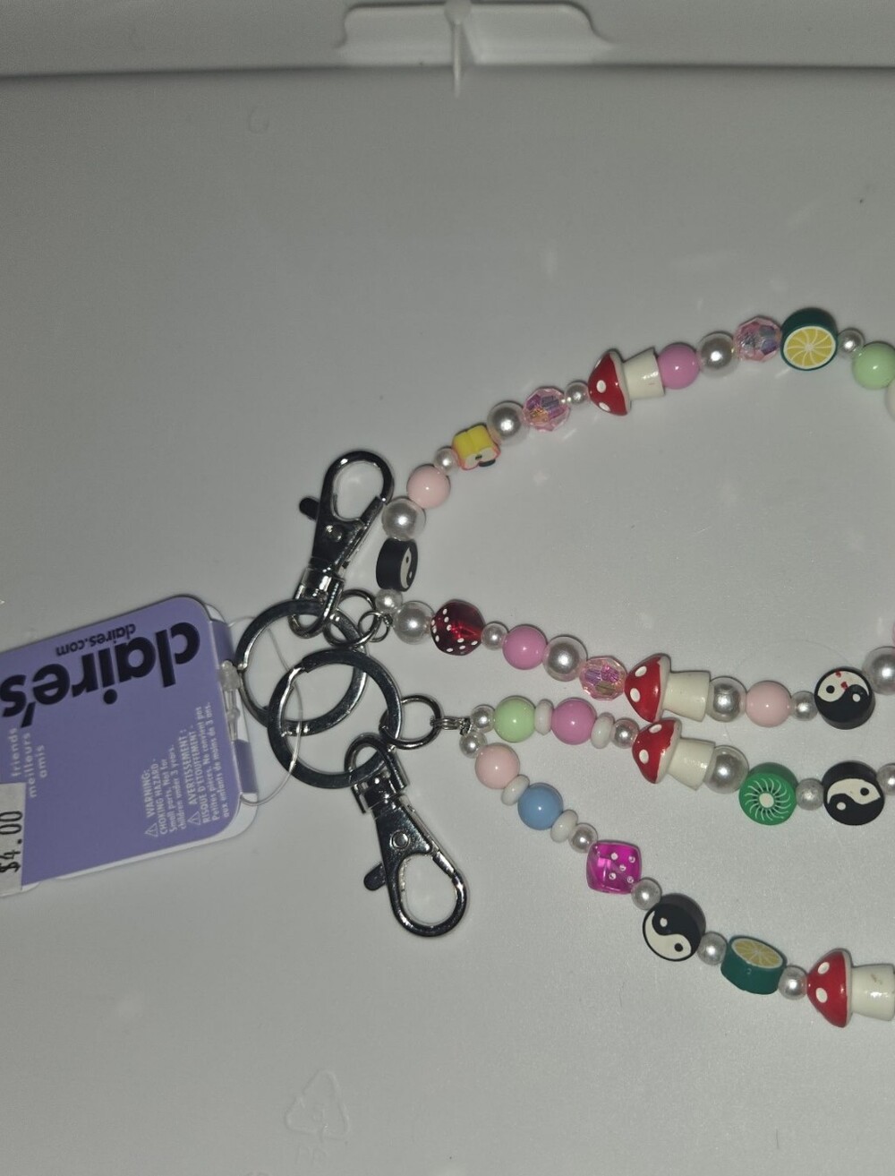 Kids Beaded Keychain Set with Pink, Red & Green Beads
